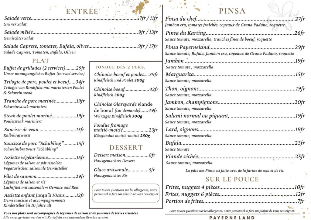 Menu A La Carte 1